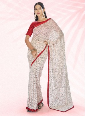 Georgette Embroidered Contemporary Saree in Off White