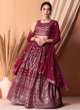 Georgette Embroidered Maroon and Rani Lehenga Choli