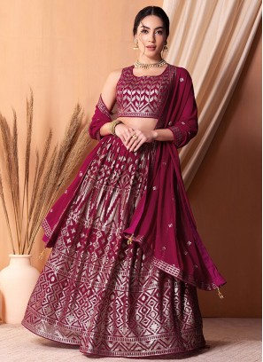 Georgette Embroidered Maroon and Rani Lehenga Choli