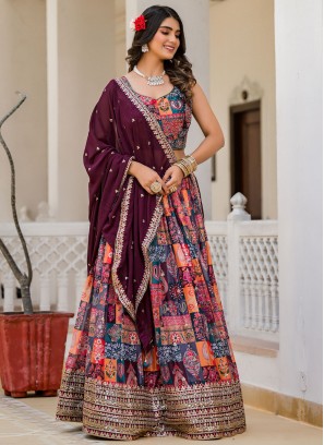 Georgette Embroidered Multi Colour Readymade Lehenga Choli