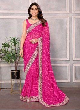 Georgette Embroidered Pink Contemporary Saree