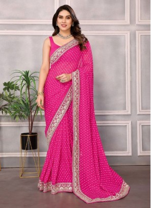 Georgette Embroidered Pink Contemporary Saree