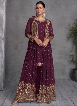 Georgette Embroidered Purple Palazzo Salwar Suit