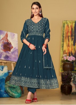 Georgette Embroidered Trendy Salwar Kameez in Rama