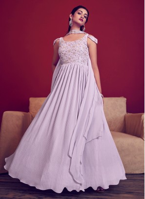 Georgette Lavender Embroidered Trendy Gown