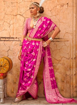 Georgette Magenta and Rani Classic Saree