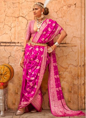 Georgette Magenta and Rani Classic Saree