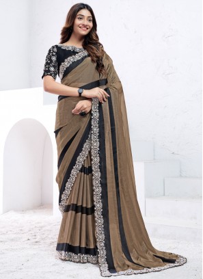 Georgette Moti Brown Classic Saree