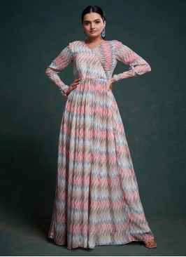 Georgette Multi Colour Printed Readymade Gown