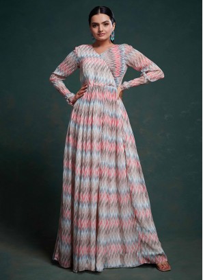 Georgette Multi Colour Printed Readymade Gown