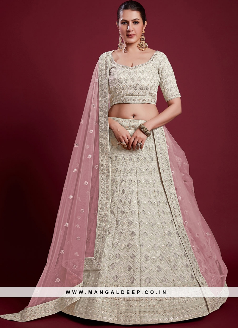 georgette off white gota work long choli lehenga 59562