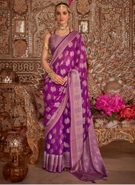 Georgette Purple Border Trendy Saree