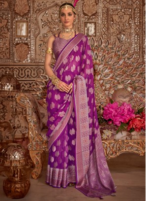 Georgette Purple Border Trendy Saree