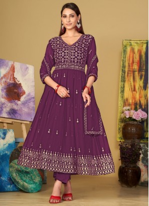 Georgette Purple Designer Salwar Suit