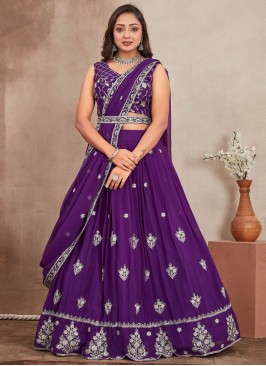 Georgette Purple Embroidered Trendy Lehenga Choli