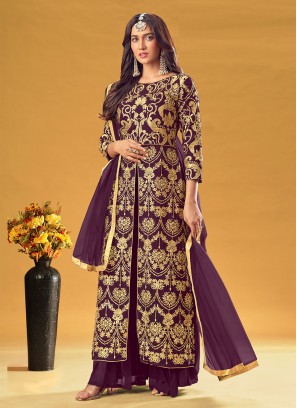 Georgette Purple Readymade Salwar Suit