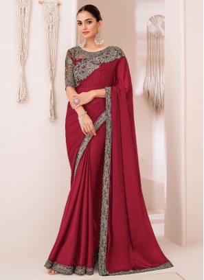 Georgette Rani and Red Trendy Saree