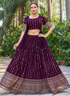 Georgette Readymade Lehenga Choli in Burgundy