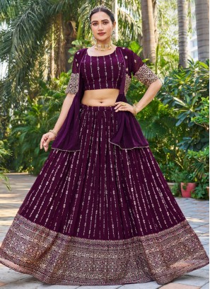 Georgette Readymade Lehenga Choli in Burgundy