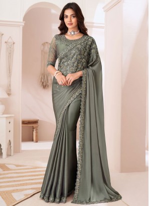 Georgette Satin Cord Silver Classic Saree