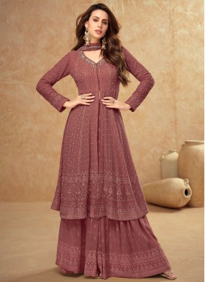 Georgette Sequins Brown Readymade Salwar Kameez