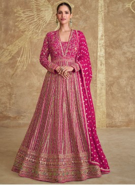 Georgette Sequins Readymade Gown in Rani