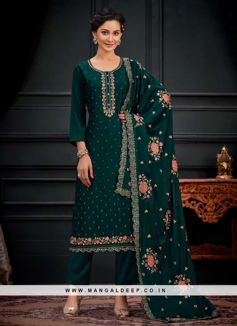 Green Georgette Pant Style Suit