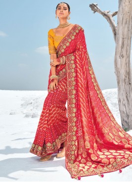 Georgette Traditional Saree in Rani and Red