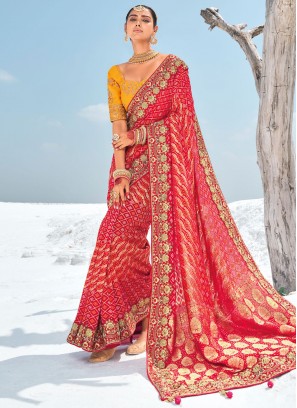 Georgette Traditional Saree in Rani and Red