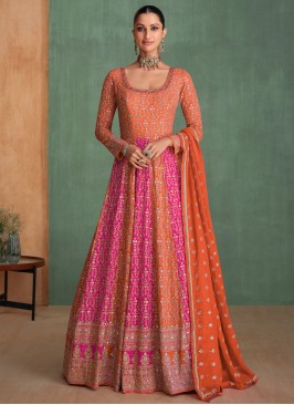 Georgette Zari Trendy Gown in Orange