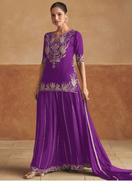 Gilded Chinon Embroidered Violet Readymade Salwar Kameez