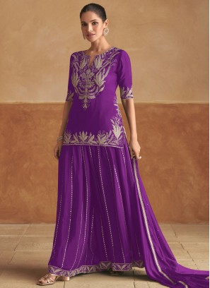 Gilded Chinon Embroidered Violet Readymade Salwar Kameez