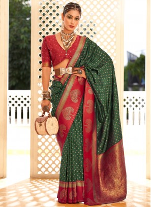 Gilded Green Banarasi Silk Contemporary Saree