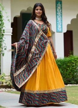 Gilded Lace Yellow Rayon Readymade Lehenga Choli