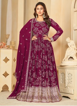 Girlish Embroidered Wine Faux Georgette Trendy Sal