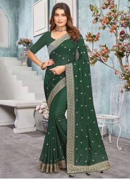 Girlish Green Vichitra Silk Contemporary Saree