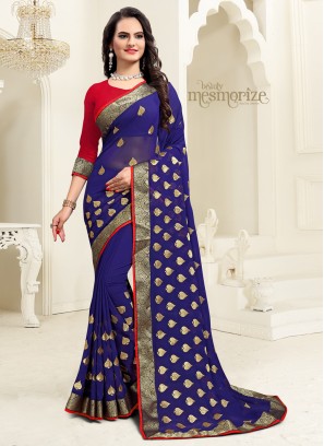 Girlish Navy Blue Georgette Classic Saree