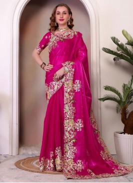 Girlish Pink Border Designer Saree