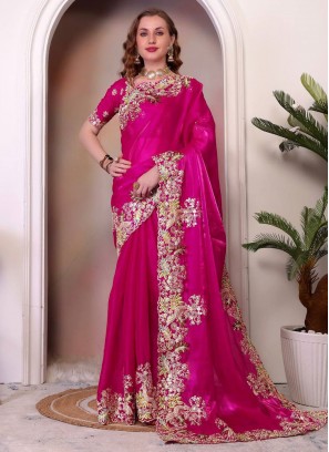 Girlish Pink Border Designer Saree