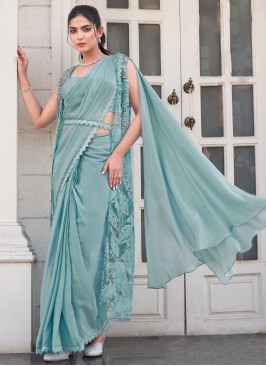 Glamorous Aqua Blue Reception Classic Saree