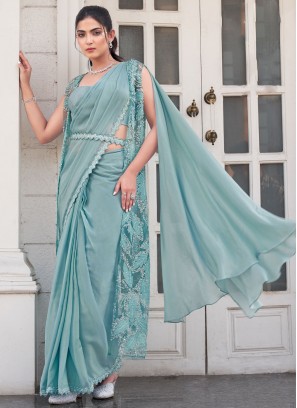 Glamorous Aqua Blue Reception Classic Saree