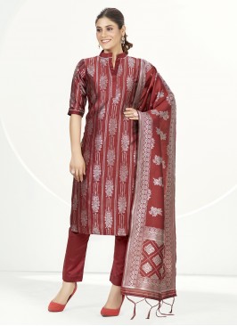 Glamorous Banarasi Silk Woven Brown Straight Salwa