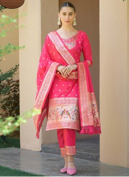 Glamorous Banarasi Silk Woven Red Designer Salwar 