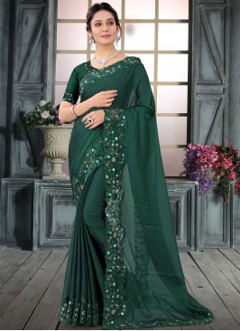 Glamorous Embroidered Green Traditional Saree
