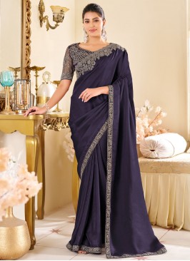 Glamorous Embroidered Purple Classic Saree