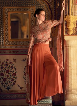 Glamorous Mirror Peach and Rust Chinon Readymade Salwar Kameez