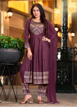 Glamorous Purple Printed Rayon Salwar Suit