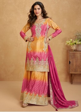 Gleaming Chinon Sequins Rani and Yellow Trendy Salwar Kameez