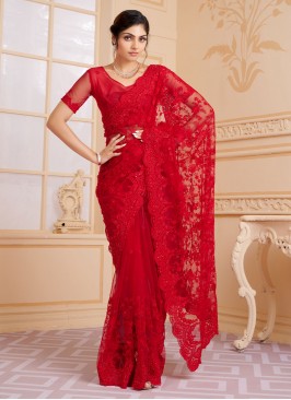 Gleaming Red Party Contemporary Saree