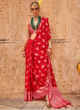 Gleaming Weaving Georgette Red Traditional Saree